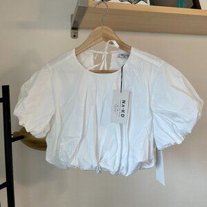 NA-KD White Puff Sleeve Cotton Crop Top